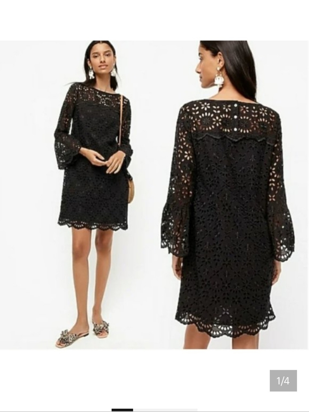 Black Eyelet Floral Shift Dress J CREW 6p Embroidery